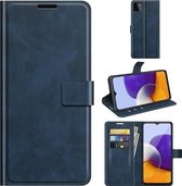 Voor Samsung Galaxy A22 5G Retro Kalfspatroon Gesp Horizontale Flip Leren Case met Houder & Kaartsleuven & Portemonnee (Blauw)