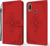 Voor Huawei P20 Lite Reliëf Fortune Bloem Patroon Horizontale Flip Leren Case met Houder & Kaartsleuf & Portemonnee & Lanyard (Rood)