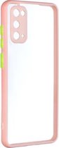 Voor Samsung Galaxy S20 Transparante pc + TPU-telefoonhoes met contrastkleurknop (roze)