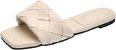 Dames platte bovenkleding pantoffels mode geweven sandalen, maat: 41 (beige)