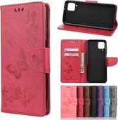 Voor Samsung Galaxy A12 5G vlinders reliëf horizontale flip lederen tas met houder & kaartsleuven & portemonnee (rood)