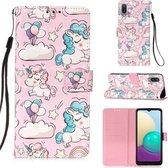 Voor Samsung Galaxy A02 / M02 3D Schilderen Horizontale Flip Leren Case met Houder & Kaartsleuf & Portemonnee & Lanyard (Roze Pony)