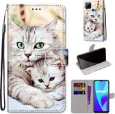 Voor OPPO Realme C15 / C12 / C25 / 7i (wereldwijd) / Narzo 20 / 30A Gekleurde tekening Cross Texture Horizontale flip PU lederen tas met houder & kaartsleuven & portemonnee & lanyard (Big Cat
