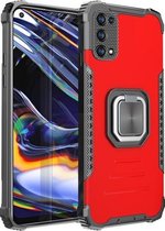 Voor OPPO Realme 7 Pro Fierce Warrior Series Armor All-inclusive schokbestendig aluminium + TPU beschermhoes met ringhouder (rood)