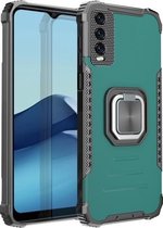 Voor vivo Y20 / Y20i Fierce Warrior Series Armor All-inclusive schokbestendig aluminium + TPU beschermhoes met ringhouder (groen)