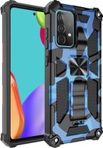 Voor Samsung Galaxy A51 5G camouflage pantser schokbestendig TPU + pc magnetische beschermhoes met houder (blauw)