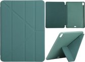 Millet-textuur PU + siliconen volledige dekking lederen tas met multi-opvouwbare houder voor iPad Air (2020) 10,9 inch (donkergroen)