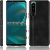 Voor Sony Xperia 5 III Schokbestendig Naaien Koe Patroon Huid PC + PU + TPU Case (Zwart)