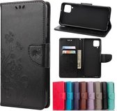 Voor Samsung Galaxy A12 5G vlinderbloempatroon horizontale flip lederen tas met houder & kaartsleuven en portemonnee (zwart)