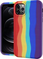 Voor iPhone 12 Pro Max Rainbow Silicone + PC Schokbestendig Skid-proof stofdicht hoesje (Rainbow Red)