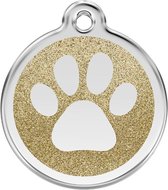 Paw Print Gold glitter hondenpenning medium/gemiddeld dia. 3 cm RedDingo