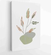 Botanical watercolor wall art vector set. Earth tone boho foliage line art drawing with abstract shape 3 - Moderne schilderijen – Vertical – 1901708020 - 50*40 Vertical