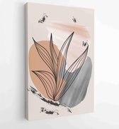 Botanical watercolor wall art vector set. Earth tone boho foliage line art drawing with abstract shape 3 - Moderne schilderijen – Vertical – 1903111348 - 80*60 Vertical