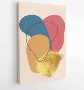Botanical wall art vector set. Golden foliage line art drawing with abstract shape 4 - Moderne schilderijen – Vertical – 1897757467 - 50*40 Vertical