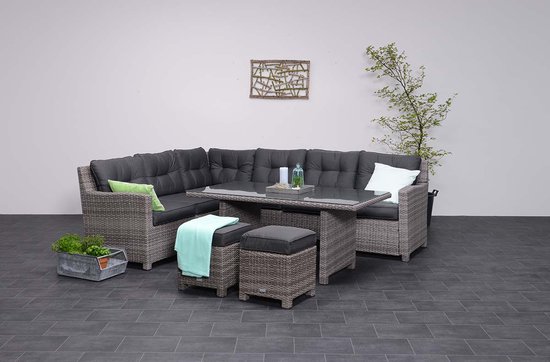 Garden Impressions Jaru lounge dining set incl. 2 krukjes - grijs