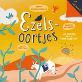 Boekkaft met een ezel met een tas, vogels en planten.