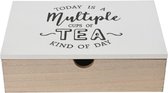 Boîte à thé/boîte à thé en bois avec 6 compartiments - 24 x 16 x 7 cm - blanc / marron - boîtes à thé