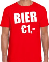 Fun t-shirt - bier 1 euro - rood - heren - Feest outfit / kleding / shirt S