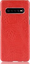 Samsung Galaxy S10+ Hoesje - Mobigear - Croco Serie - Hard Kunststof Backcover - Rood - Hoesje Geschikt Voor Samsung Galaxy S10+