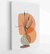 Botanical wall art vector set. Earth tone boho foliage line art drawing with abstract shape. 2 - Moderne schilderijen – Vertical – 1870333150 - 115*75 Vertical