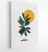 Earth tone natural colors foliage line art boho plants drawing with abstract shape 1 - Moderne schilderijen – Vertical – 1910091076 - 80*60 Vertical