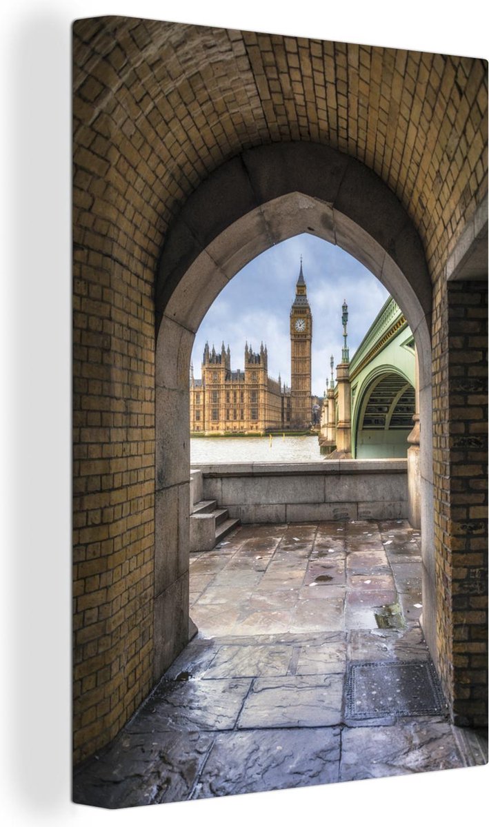 Canvas Schilderij Uitzicht op de Houses of Parliament en de Westminster Bridge in Londen - 20x30 cm - Wanddecoratie - OneMillionCanvasses