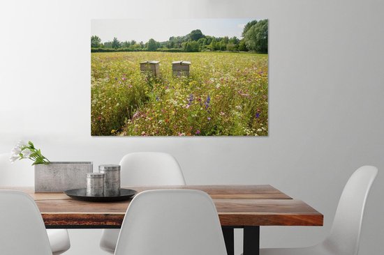 Tableau sur toile Ruche dans un champ de fleurs - 60x40 cm - Décoration murale