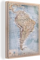 Canvas Wereldkaart - 30x40 - Wanddecoratie Klassieke wereldkaart Zuid-Amerika