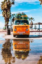 Vintage VW bus op het strand Wanddecoratie | Auto op canvas | Schilderij | canvas | Schilderij op canvas | 50 x 70 cm