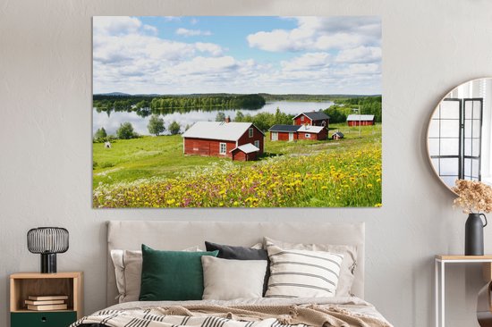 Peintures sur toile - Maisons norvégiennes un jour d'été en Laponie - 150x100 cm - Décoration murale