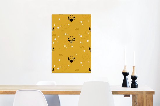 Motif enfant avec abeilles sur fond jaune 60x90 cm - Tirage photo sur toile (Décoration murale salon / chambre)