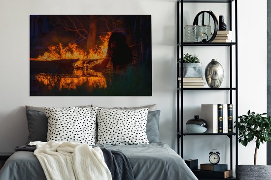 Burning Viking ship 120x80 cm - Tirage photo sur toile (Décoration murale salon / chambre)