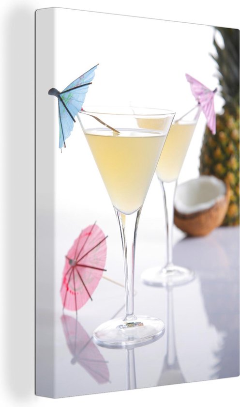 Deux pina coladas avec une toile de parasol bleu et rose 90x140 cm - Tirage photo sur toile (Décoration murale salon / chambre)