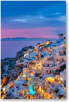 Oia met traditionele witte huizen en windmolens op het eiland Santorini, Griekenland in het blauwe avonduur - 1500 Stukjes puzzel voor volwassenen - Landschap