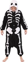 KIMU Onesie skelet pak botten kostuum halloween - maat M-L - skeletpak jumpsuit pyjama