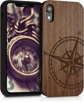 kwmobile telefoonhoesje compatibel met Apple iPhone XR - Hoesje met bumper in donkerbruin - walnoothout - Vintage Kompas design