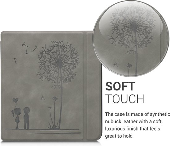 kwmobile e-reader hoesje geschikt voor Tolino Vision 5 hoes - Ereader flip case met standaard - Kunstleren e reader cover - Paardenbloemen Liefde design in grijs van kwmobile — afbeelding 2