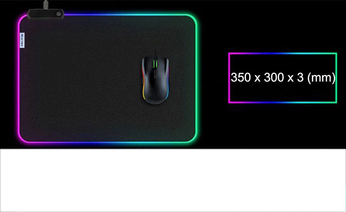 Muismat Gaming XXL RGB LED 35x30cm bureau onderlegger | RGB Gaming Muismat  | Mousepad... | bol