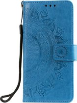 Motorola Moto G9 Plus Hoesje - Bloemen Book Case - Blauw