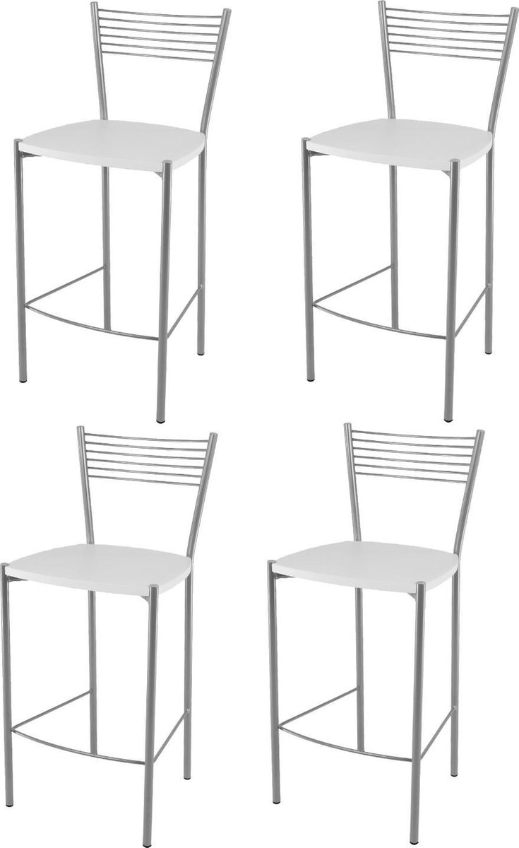 T m c s Tommychairs Set van 4 krukken ELEGANCE geschikt voor keuken en eetkamer frame in gelakt staal kleur aluminium met een houten zitting kleur wit