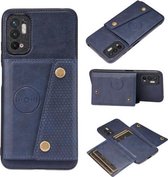 Voor Xiaomi Redmi Note 10 5G dubbele gesp PU + TPU schokbestendige magnetische beschermhoes met kaartsleuf en houder (blauw)