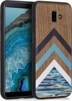 kwmobile telefoonhoesje compatibel met Samsung Galaxy J6+ / J6 Plus DUOS - Hoesje met bumper in lichtblauw / wit / donkerbruin - walnoothout - Hout Glory Water design