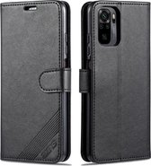 Voor Geschikt voor Xiaomi Redmi Note 10 4G AZNS Schapenvacht Textuur Horizontale Flip Lederen Case met Houder & Kaartsleuven & Portemonnee (Zwart)