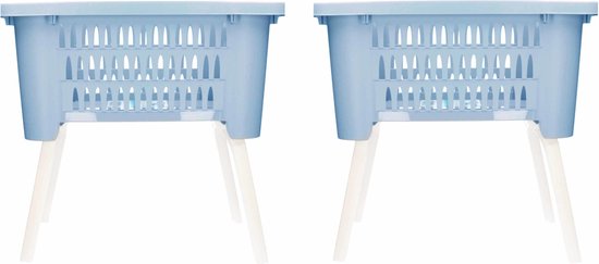 2x stuks grijs/blauwe wasmanden op poten 38 liter 60 x 40 x 29 cm - Kunststof/plastic draagmand