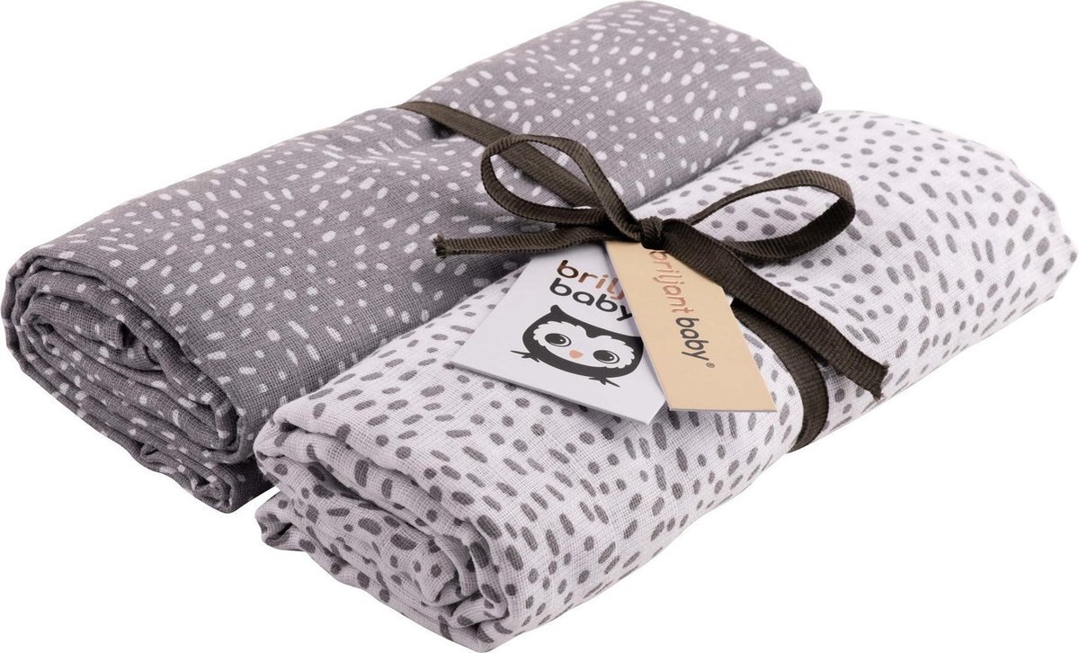 Goedkoopste Briljant Baby Multidoek Hydrofiel XL Minimal Dots - Swaddle - Inbakerdoek - 120x120 - Grijs