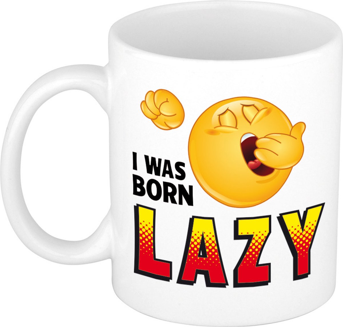 I was born lazy mok - wit - kantoorhumor / lui op werk - grappige cadeau beker voor collega