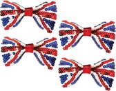 4x stuks union Jack vlag kleuren Engelse pailletten vlinder strik