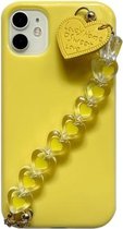 Straight Edge TPU-beschermhoes met hartketting voor iPhone 12 / 12 Pro (citroengeel)