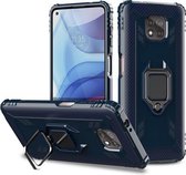 Voor Motorola Moto G Power 5G 2021 koolstofvezel beschermhoes met 360 graden roterende ringhouder (blauw)