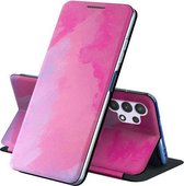 Voor Samsung Galaxy A32 4G Spanning Aquarel Patroon Huid Voelen Magnetische Horizontale Flip PU Lederen Case met Houder (Paars)